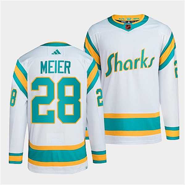 Mens San Jose Sharks #28 Timo Meier White 2022 Reverse Retro Stitched Jersey Dzhi->san jose sharks->NHL Jersey